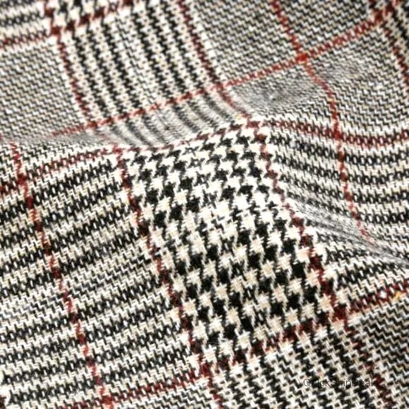 Tweed Blazer Plaid Houndstooth Work Suit Jacket Long Sleeve Notch Lapel